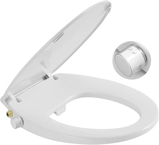 Bidet Toilet Seat,Non-Electric Quiet-Close,Fits Round Toilets,Adjustable Water Pressure and Self-Cleaning Dual Nozzles