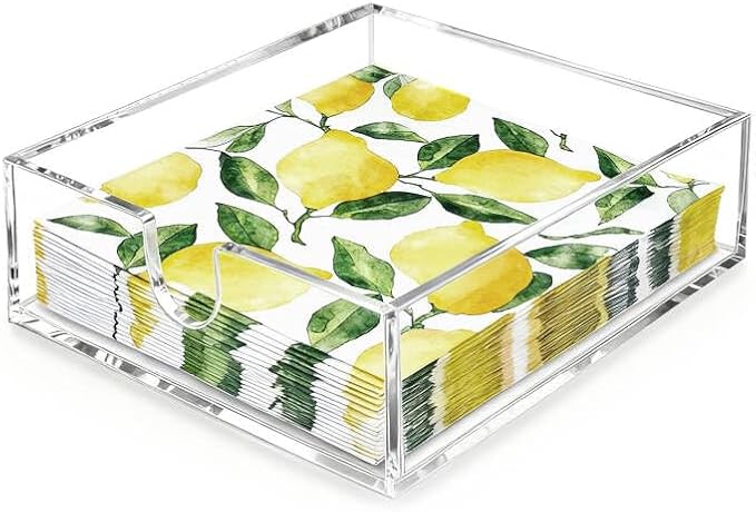 Bryantye Acrylic Napkin Holders, 7x7x2.36 Inch, Square, Transparent | Bathroom Napkin Tray, Napkin Dispenser for Kitchen, Tabletop,Guest Towel Tray for Paper Napkins & Hand Towel
