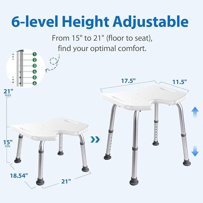 Shower Chair for Inside Shower, 400 lbs Shower Stool with Adjustable Height, Shower Seat for Inside Tub Bathroom Non-Slip Bench Bath Shower Chair for Elderly and Disabled, Adults,Seniors, White