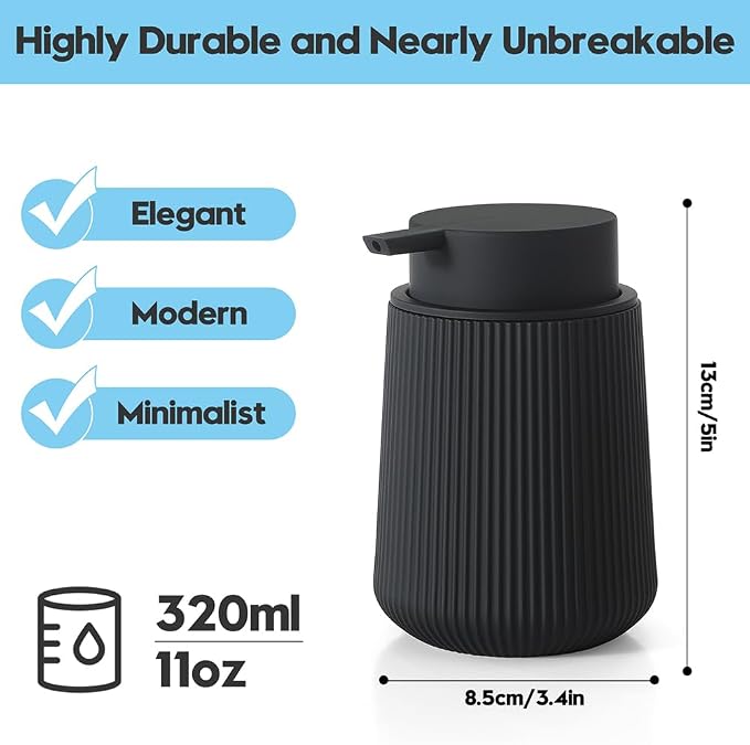 YAUKPH Striped Liquid Hand Soap Dispenser Black | with Leak-Proof Pump for Bathroom and Kitchen Countertop 11oz