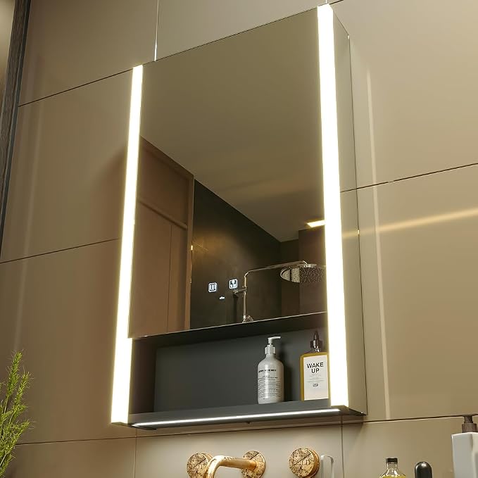 21x34 Inch Left Hinge Aluminum LED Bathroom Medicine Cabinet with Mirror | Light Adjustment, Anti-Fog, Sockets&USBs, High Capacity, Easy to Install