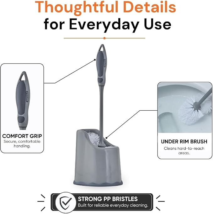 Superio Toilet Brush and Holder (1 Pack) Toilet Scrubber Bowl Cleaner Brushes Wand, Toilets Brush with Holder Caddy, Bathroom Cleaning Brush, Bowl Brush Set