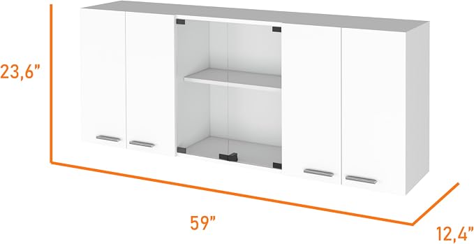 FM FURNITURE Yuma 59" Wall Cabinet, with Two Close cabinets and Two Open Shelves - White. for Kitchen Room