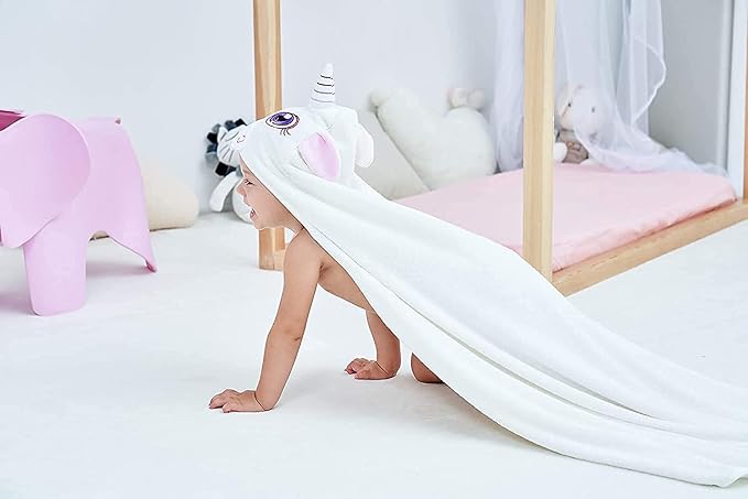 HIPHOP PANDA Ultra Soft Hooded Baby Towel - 2-Layer Thick 500GSM Absorbent | Rayon Made from Bamboo, Hooded Bath Towel for Newborn, Infant, Toddler, Baby Registry - Unicorn, 30x30 In