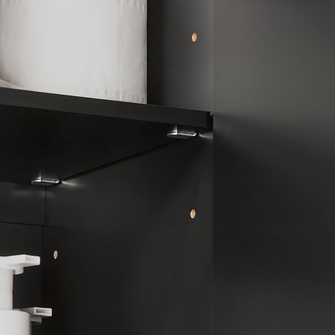 3-Door Wall Mount Bathroom & Laundry Cabinet, Wall Size, Black | 3-Door Wall Storage Cabinet With Adjustable Shelves, Over Toilet/Washer MDF Medicine Cabinet, HUS-FRG231-L