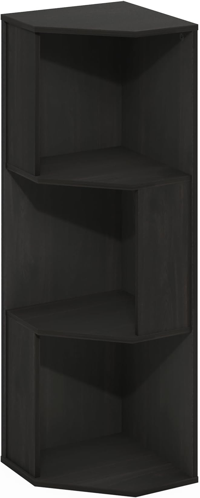 Furinno ECON Corner Shelf, 3-Tier Corner Book Shelf, Standing Storage Shelves, Cube Display Rack, Bookshelf, for Organization and Storage, Living Room, Home Office, Espresso