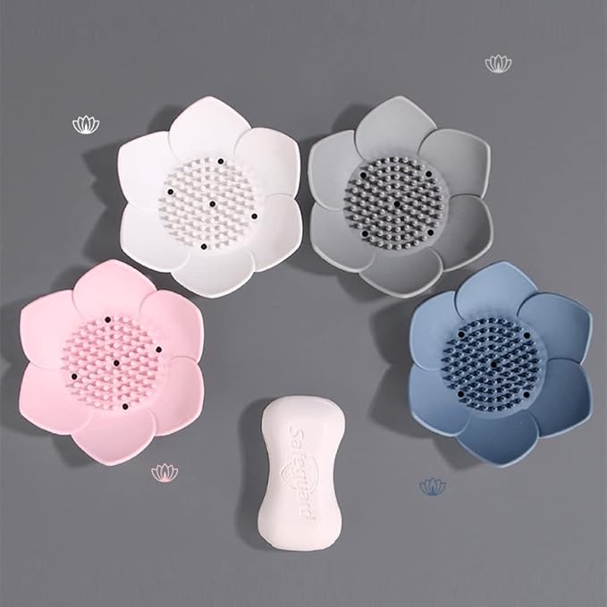 4 Pack Silicone Soap Tray Dishes Soap Holder Saver Draining Bathroom Shower Sink Bathtub