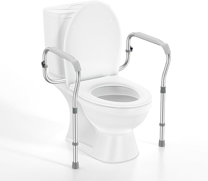 Toilet Safety Rail for Seniors with 2 Reinforced Nuts (Grey) | Height & Width Adjustable Toilet Safety Frame for Elderly, Handicap & Disabled Bathroom Assist Rail with Armrests 250 LBS