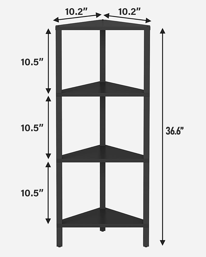 TUTOTAK Corner Shelf, 4-Tier Corner Bookshelf for Small Space | Narrow Display Corner Shelf Stand with Storage Rack, for Living Room, Bedroom, Black BS05BK004
