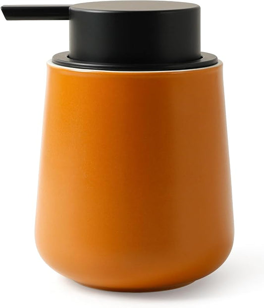 BosilunLife Ceramic Soap Dispenser - Dish Soap Dispenser for Bathroom 12Oz | Refillable Liquid Hand Wash Dispenser for Essential Oil, Lotion Soap, Orange