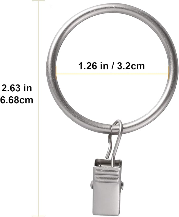Lansian 44 Pack Curtain Rings with Clips Hooks 1.26 in Diameter Rustproof | Metal Stainless Steel Drapery Rings for Tension Rod Bracket Eyelets Decorative Hanger, Fits 1 in Rods, Matte Silver