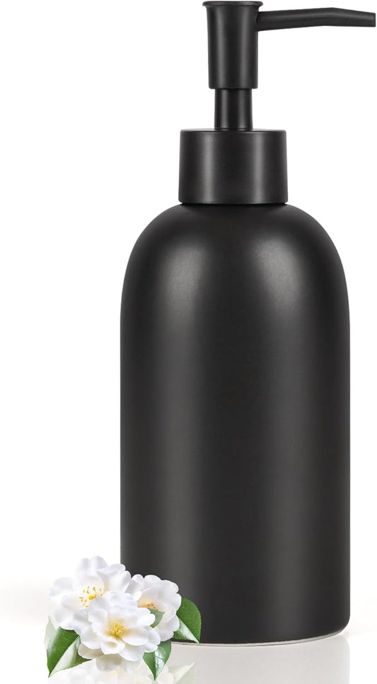 Natheeph Soap Dispenser for Bathroom/Kitchen Fill Hand Soap/Dish Soap, 14OZ | Soap Pump Dispenser Bottle, Ceramic Soap Dispenser Refillable Shampoo/Lotion/Liquid/Detergent for Bathroom/Kitchen (Black)