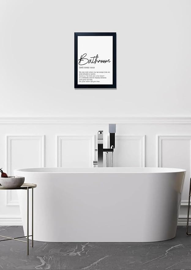 Black and White Bathroom Wall Art, Bathroom Quotes Wall Decor, Small Modern Rules Wall Art, Black Framed Canvas Artworks for Wall