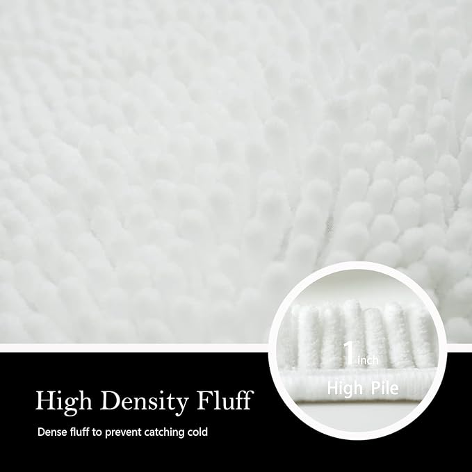 Bathroom Rugs Chenille Bath mat 2 Piece Set, Super Absorbent, Strong PVC Non Slip Backing, Bath mats for Bathroom, Plush Shaggy, Thick, Machine Washable, Bathtub, Shower, Toilet.(White)