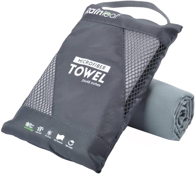 Rainleaf Microfiber Towel Quick Dry Camping & Travel & Gym Towel. Compact | Super Absorbent, Lightweight, Fast Drying. Suitable for Beach, Bath, Backpacking, Hiking, Swim.