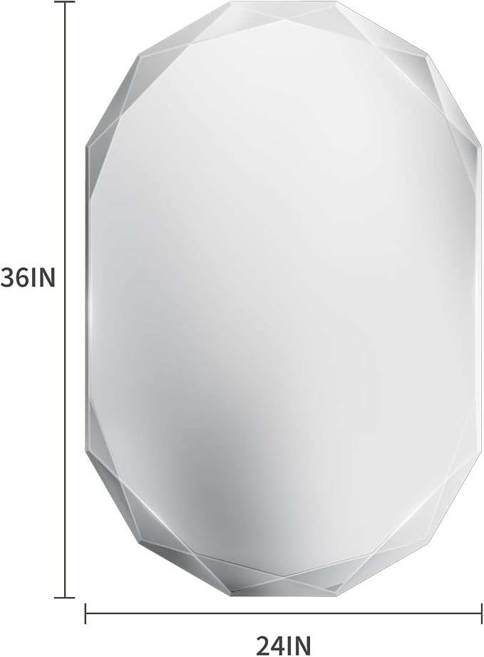 Suidia Bathroom Mirror, 24"x 36" Wall Mirror, Frameless Bathroom Mirror with Beveled Edge for Bedroom, Living Room, Entryway, Hallway, Oval Shape