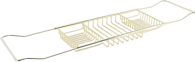 POCREATION Stainless Steel Expandable Bathtub Caddy, 25-38.4 in, 3 PCS | Adjustable length fits most tubs, gold finish tub tray for bathroom soaking shower