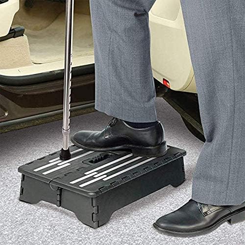5 inch Portable Folding Step Stool, Plastic Collapsible Step Stool | Safe & Stable, Foldable Stepping Stool for Car, Bathroom, Bedroom, Step Stools for Elderly & Adults (Black)