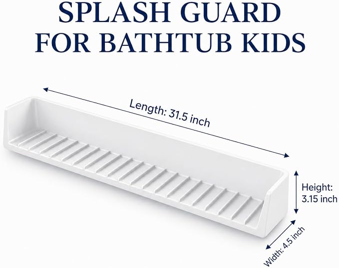 Bathtub Splash Guard for Tub Kids, Silicone Bath Toy Holder & Tub Side Tray with Suction Cups, Bath Tub Shelf for Kids, Bathtub Toy Storage, White