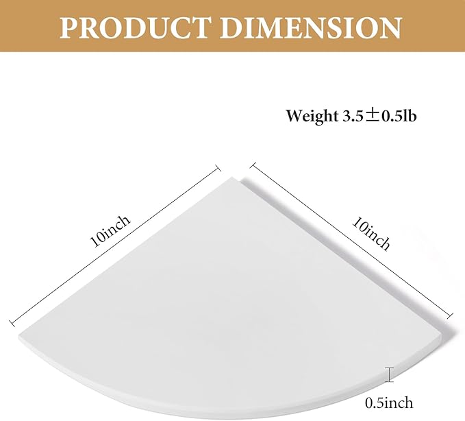 2 Pcs White Marble Corner Shower Shelf for Bathroom, 10'' Polished Marble Corner Shelves for Bath, Wall Mounted Stone Corner Shower Caddy, No Drilling Adhesive Shower Shelf