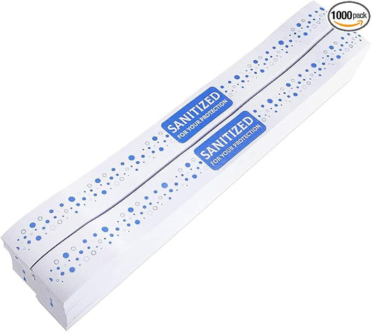 ESSENTIAL 1000 Pcs Printed Toilet Seat Band 16-1/2" Long x 1-1/2" Wide | Paper Toilet Seat Strips for Hotels and Motels, Blue/White, Case of 1000