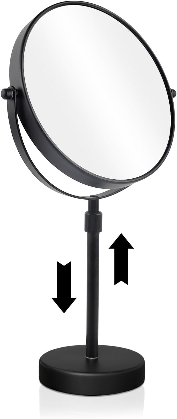 Nicesail Taller Tabletop Makeup Mirror, 8 Inch 5X Magnified, Matte Black | Higher, Countertop Standing, 15in-19in Height Adjustable, Double Sided Mirror, 5X Magnifying Desk Vanity Make up Table Mirror