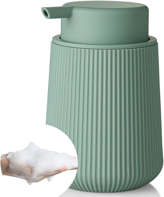 YAUKPH Striped Foaming Hand Soap Dispenser Sage Green | with Leak-Proof Pump for Bathroom and Kitchen Countertop 11oz