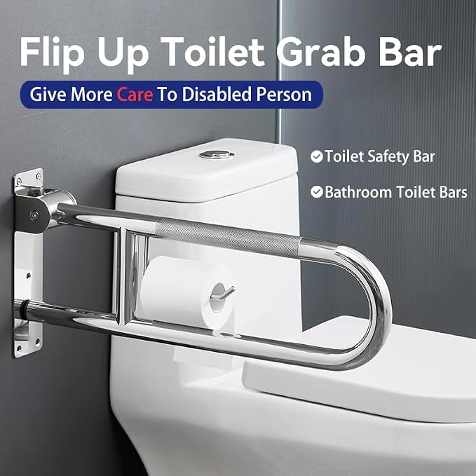 23.5 Inch Toilet Grab Bar, Fold Down Grab Bar with Paper Holder, Knurled Anti-Slip Grab Bars for Toilet, Stainless Steel Handrails Toilet for Seniors Disabled Elderly Pregnant, Brushed Nickel