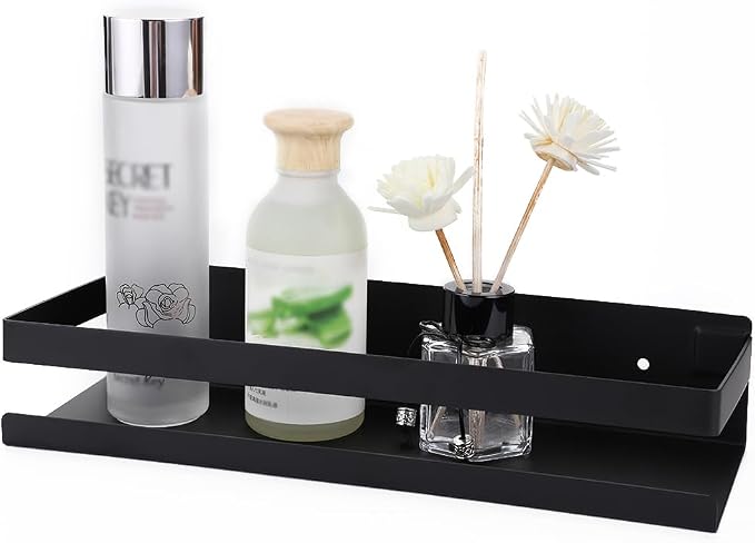 OwnMy 12 Inch Bathroom Shower Shelf Stainless Steel Wall Shower Caddy Rack | Wall Mount Shower Wall Caddy, Metal Floating Shower Shelves, Kitchen Wall Shelf, Bathroom Corner Rectangular Shelf, Black