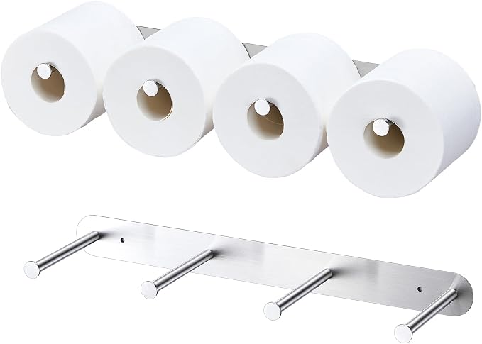 Toilet Paper Holder Wall Mount, Extra Toilet Paper Storage Metal, Modern Toilet Paper Organizer for 10 Rolls, Adhesive Toilet Paper Stand for Bathroom Kitchen Washroom (Sliver)