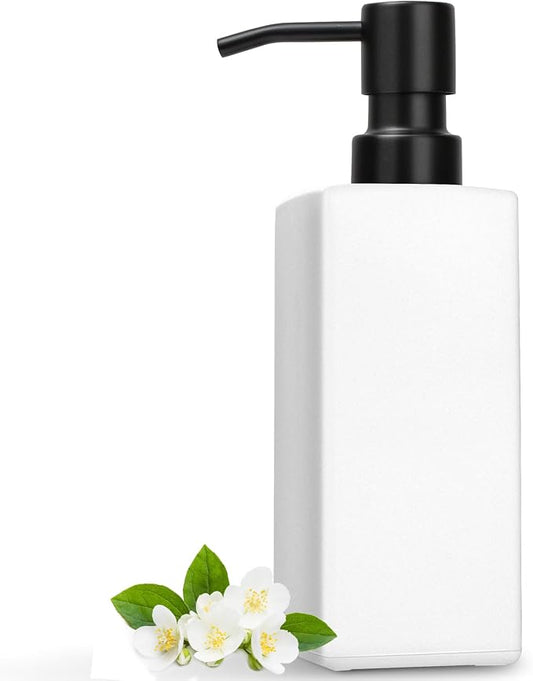GMISUN White Soap Dispenser Bathroom, Hand Glass Soap Dispenser with Stainless Steel Pump, 12 fl oz/350ml Dish Dispenser for Kitchen, Modern Refillable Liquid Soap and Lotion Dispenser for Countertop