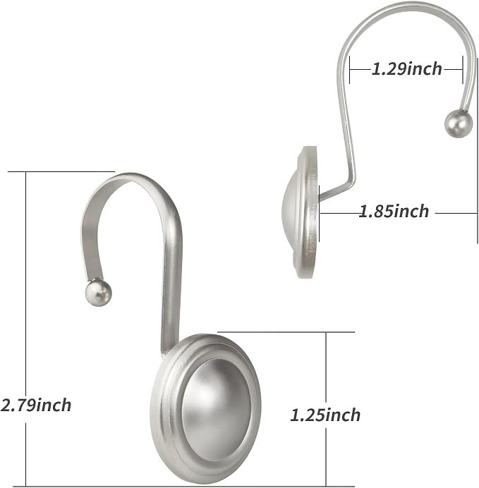 CHICTIE Nickel Shower Curtain Hooks Rings, Decorative Silver Shower Hook for Shower Curtain, Rustproof Modern Shower Rings Hangers for Bathroom Curtains Rods, Set of 12