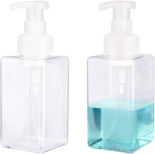 Foaming Soap Dispenser, 15oz Plastic Refillable Pump Bottle, 2 Pack, Clear | Hand Dispenser for Liquid Soap, Shampoo & Body Wash – Saves Soap with Rich Foam, Reusable, Easy to Refill, BPA-Free