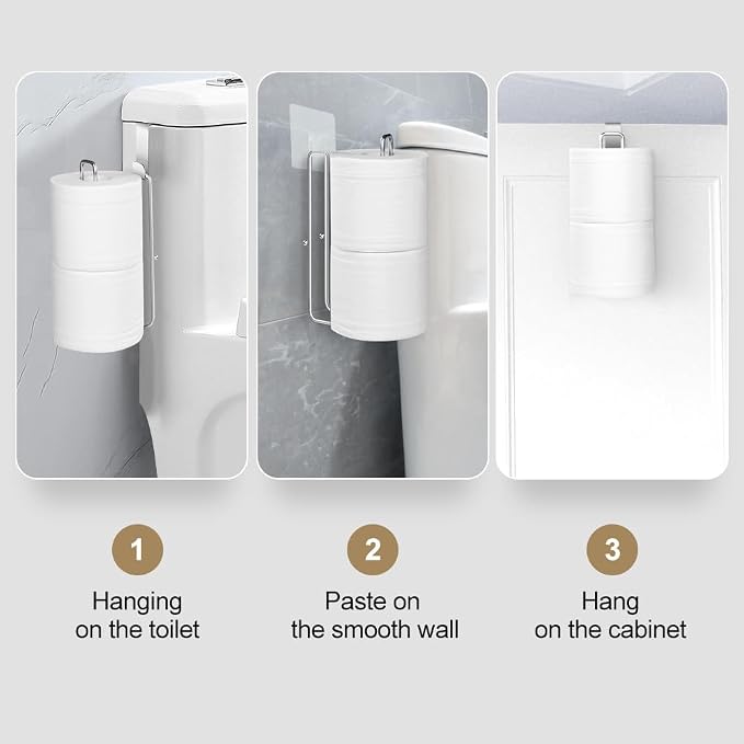 Over The Tank Toilet Paper Holder for 2 Roll Tissue 1pcs | Bathroom Toilet Paper Roll Holder Brushed Nickel,Self Adhesive Wall Mount,Stainless Steel Toilet Paper Holder Storage