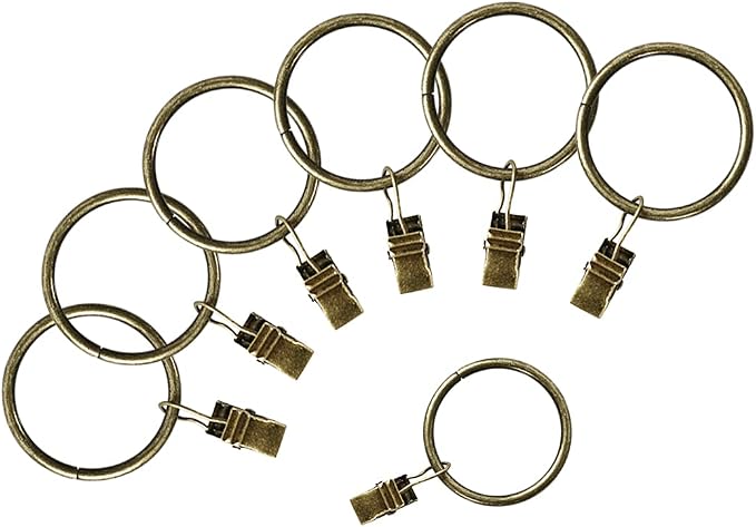 Lansian 44 Pack Curtain Rings with Clips Hooks 1.5 in Diameter Rustproof | Metal Stainless Steel Drapery Rings for Tension Rod Bracket Eyelets Decorative Hanger, Fits 1.38 in Rods, Antique Brass