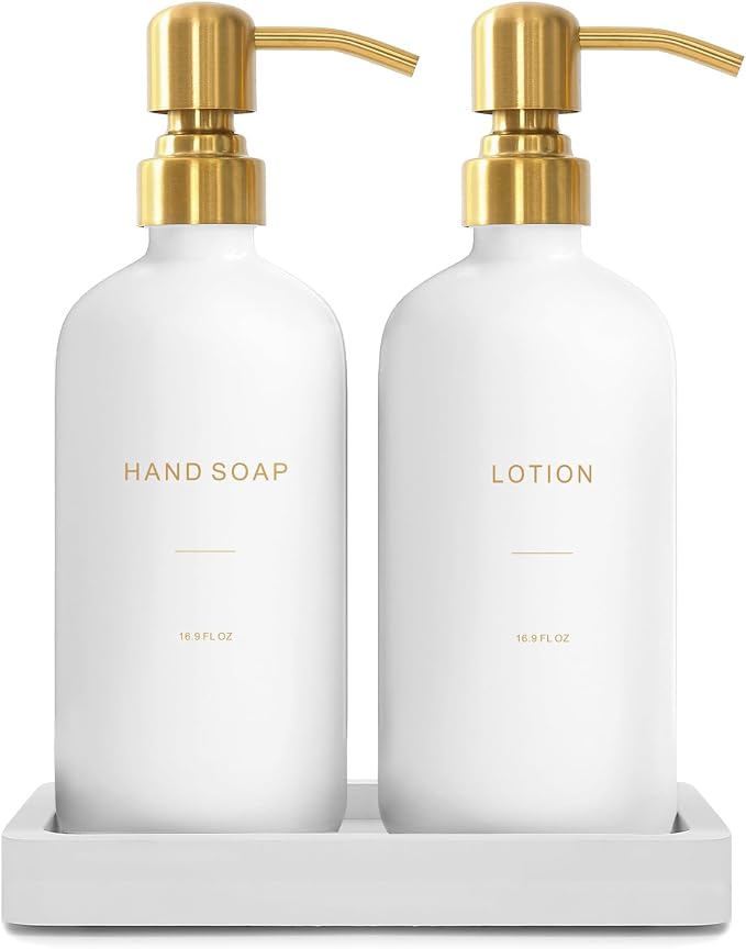 Prus Waso Gold Soap Dispenser Bathroom Set | Hand and Lotion Dispenser with Stainless Steel Pump, Perfect for Modern Bathroom Decor