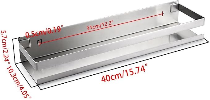 OwnMy 16 Inch Bathroom Shower Shelf Stainless Steel Wall Shower Caddy Rack | Wall Mount Shower Wall Caddy, Metal Floating Shower Shelves, Kitchen Wall Basket Shelf, Rectangular Corner Shelf, Silver