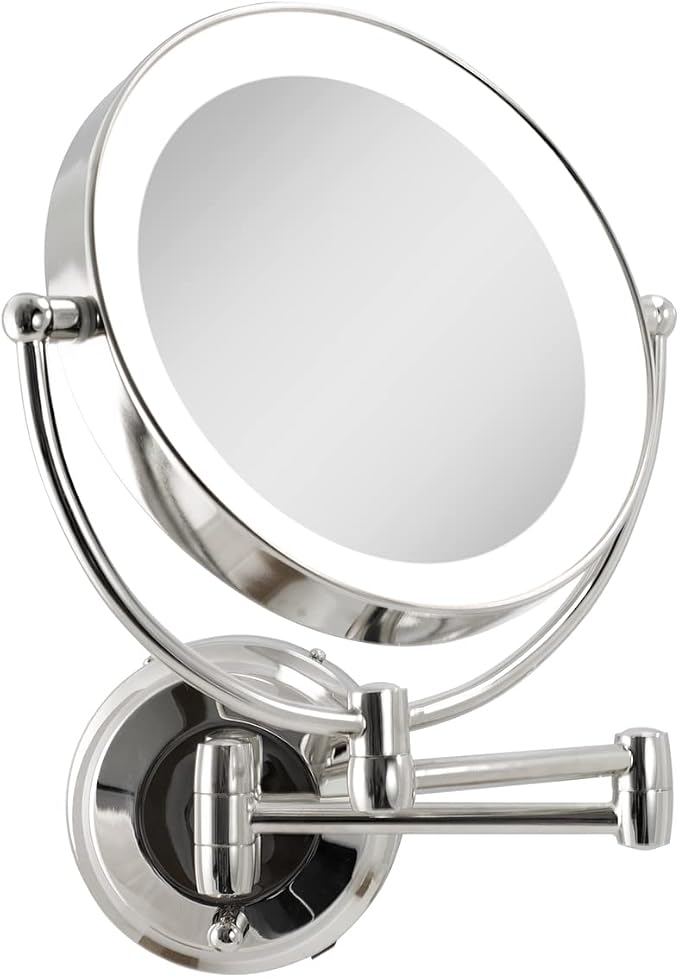 Zadro 11" LED Wall Mounted Makeup Mirror 5X/1X Shaving Mirror Cordless or Battery Operated Vanity Mirrors for Wall (Large | 5X/1X | 11" x 14.5", Chrome)