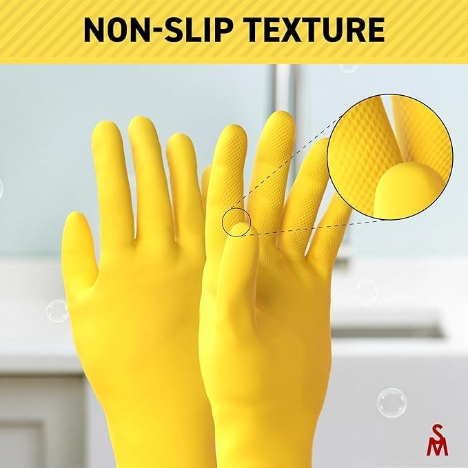 SteadMax 3/6 Pairs Cleaning Gloves, Reusable Natural Rubber Dish Gloves, Non-Slip Gloves for Kitchen and Household