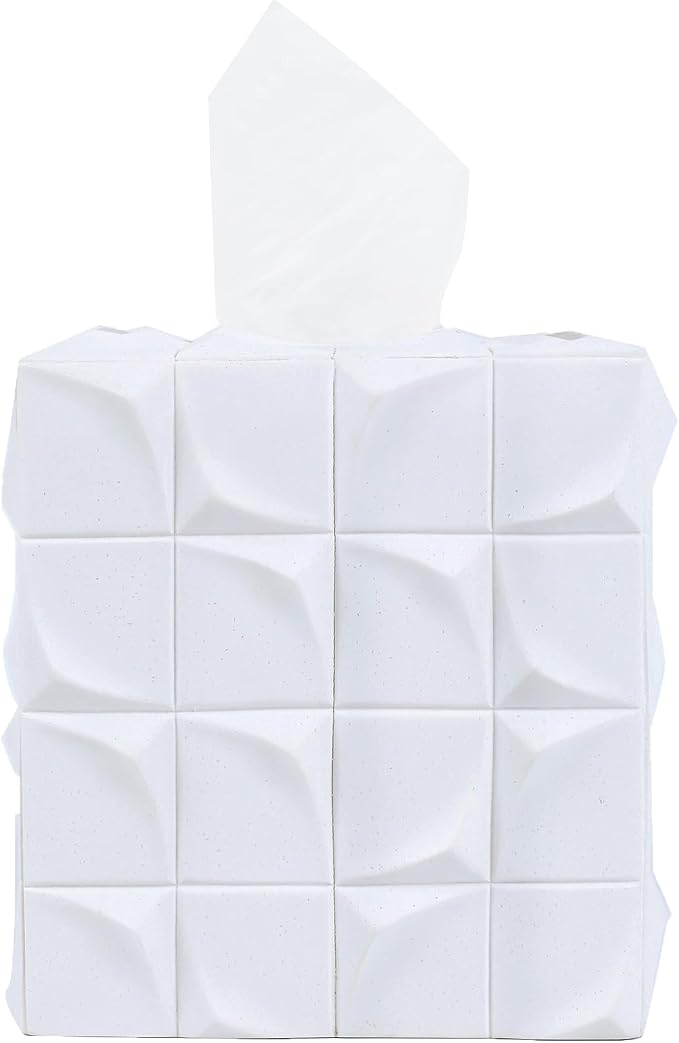 Hymmah Modern Square Tissue Box Cover Holder,Bathroom Accessories Decor Unique Design Tissue Box Cover for Bathroom Vanity Counter Tops Also Great for Bedrooms and Living Rooms