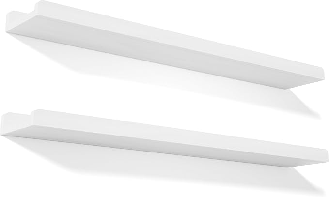Love-KANKEI 36" Long White Floating Shelves with Lip,Solid Wood,Set of 2 | Protective Ledge,Easy to Install,18 Lbs/shelf,For Bedroom Living Room Bathroom Kitchen Office,Nursery Display,Wall Decor