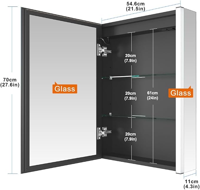 21x28 Inch Left Hinge Aluminum LED Bathroom Medicine Cabinet with Mirror | Light Adjustment, Anti-Fog, Sockets&USBs, High Capacity, Easy to Install