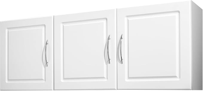 VEVOR Laundry Room Wall Cabinet, 2-Tier Wall Mounted Hanging Cabinet with Adjustable Shelf, Cupboard Storage with 3 Doors, for Kitchen, Bathroom, Laundry, 12.44 x 54 x 20.31 in (D x W x H), White