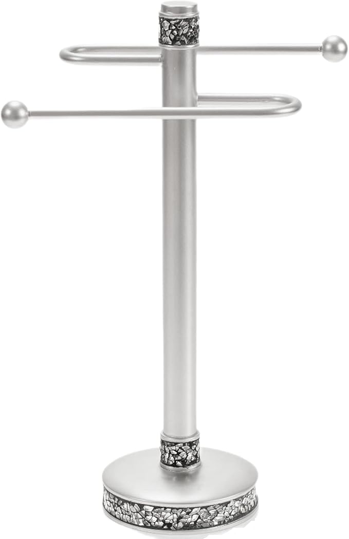 Crackled Glass Silver Free Standing Countertop Fingertip Towel Holder Stand | Unibody Resin Towel Rack For Bathroom or Kitchen Counter Top Decor
