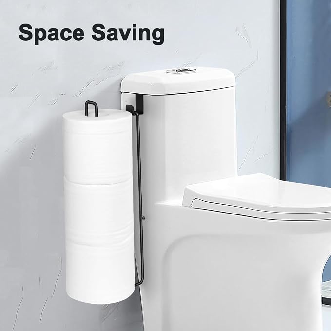 Toilet Paper Holder with Storagefor 3 Roll Tissue （Black 1 Pcs） | Wall Mounted Over The Tank Toilet Paper Holder Organizer Self Adhesive Toilet Paper Storage Stainless Steel