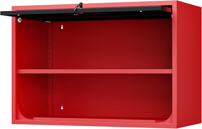 Fesbos Metal Storage Cabinet Black Red Wall Cabinets with Shelf and Locking Door - Wall Mounted Storage Cabinet for Garage Warehouse Home Office - Assembly Required