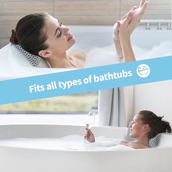 Luxury Bath Pillows for Tub, Slip Resistant Waterproof Bath Pillows for Tub Neck and Back Support with 2 Strong Suction Cups, Relaxing Spa Essentials | 2 Strong Suction Cups Hold the Pillow Firmly in Place on Any Tub, Jacuzzi, or Spa Surface, Relaxing ...