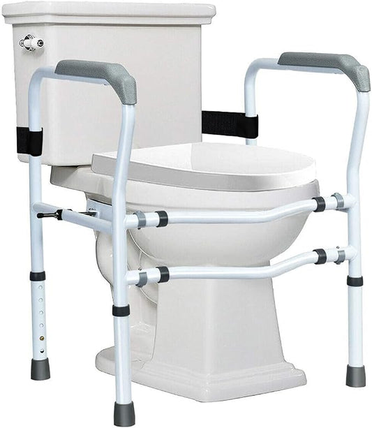 Giantex Toilet Safety Rail Free Standing Safety Assist Frame W/ 360°Rotatable Clip,Adjustable Height & Width Toilet Armrest, 300 LBS Weight Capacity for Disable Elderly Commode Stability Handrails