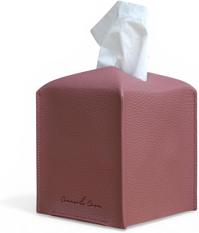 Premium PU Leather Tissue Box Holder - Elegant Hotel-Style Tissue Box Cover for Home, Office & Car Décor, Tissues Cube Organizer for a Natural & Classic Look (Mauve)
