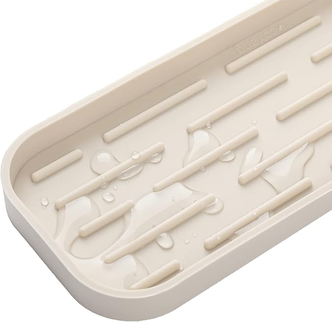 MicoYang Silicone Kitchen Sink Organizer Tray for Multiple Usage,Eco-Friendly Sponges Holder for Kitchen Bathroom Counter or Sink,Dish Soap Dispenser,Scrubber,Bottle,Cup (Tapioca, 12"×4")